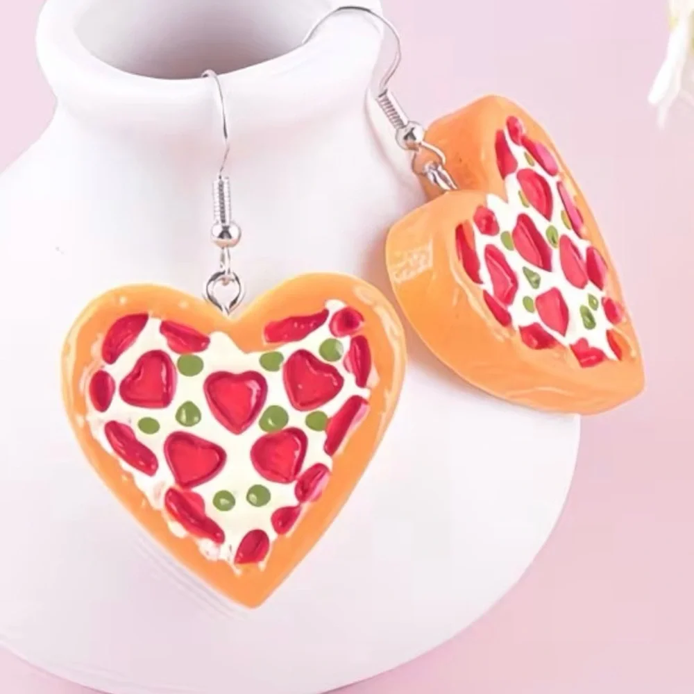 🌟HOST PICK!🌟 PIZZA MY HEART 🍕💕 Resin Heart-Shaped Pizza Statement Earrings - Picture 3 of 5